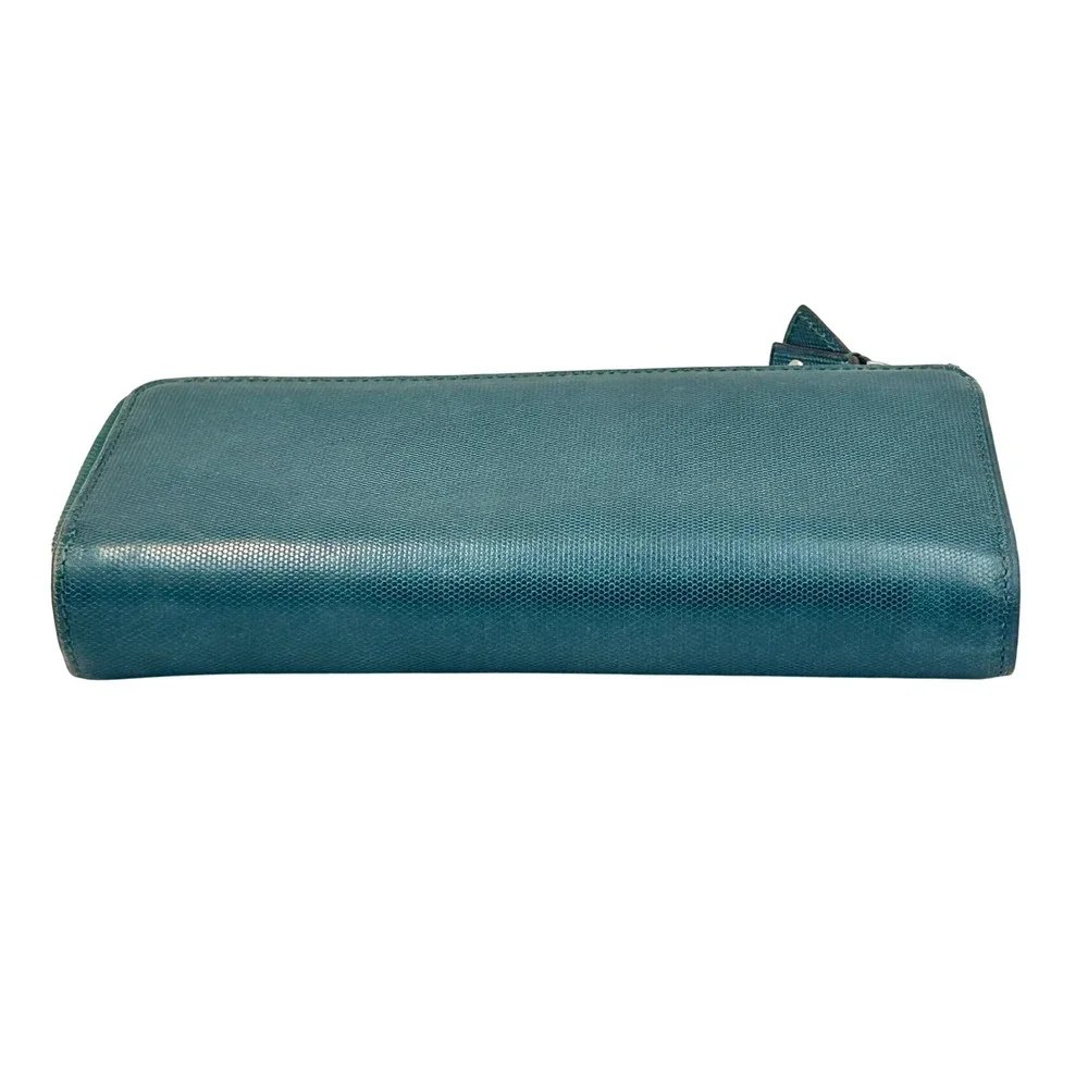 Tumi Zip Around Continental Travel Wallet Womens Leather Teal Lizard Embossed